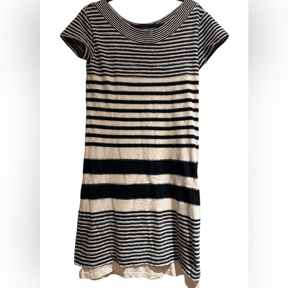 Maeve Dresses & Skirts - Maeve Womens White Boat Neck Short Sleeve Black/Blue Striped T-Shirt Dress S